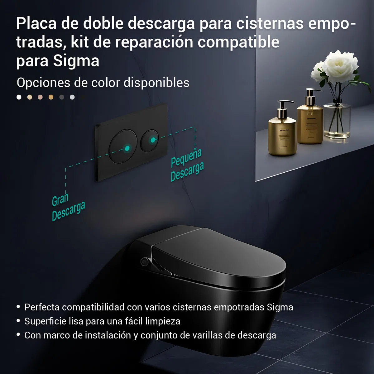 Empyreal placa actuador reemplazo panel frontal de cisterna de inodoro, con juego de varillas de descarga y marco de fijación, para Geberit Sigma 20, descarga doble, 1 unidad (Anillo negro y negro）