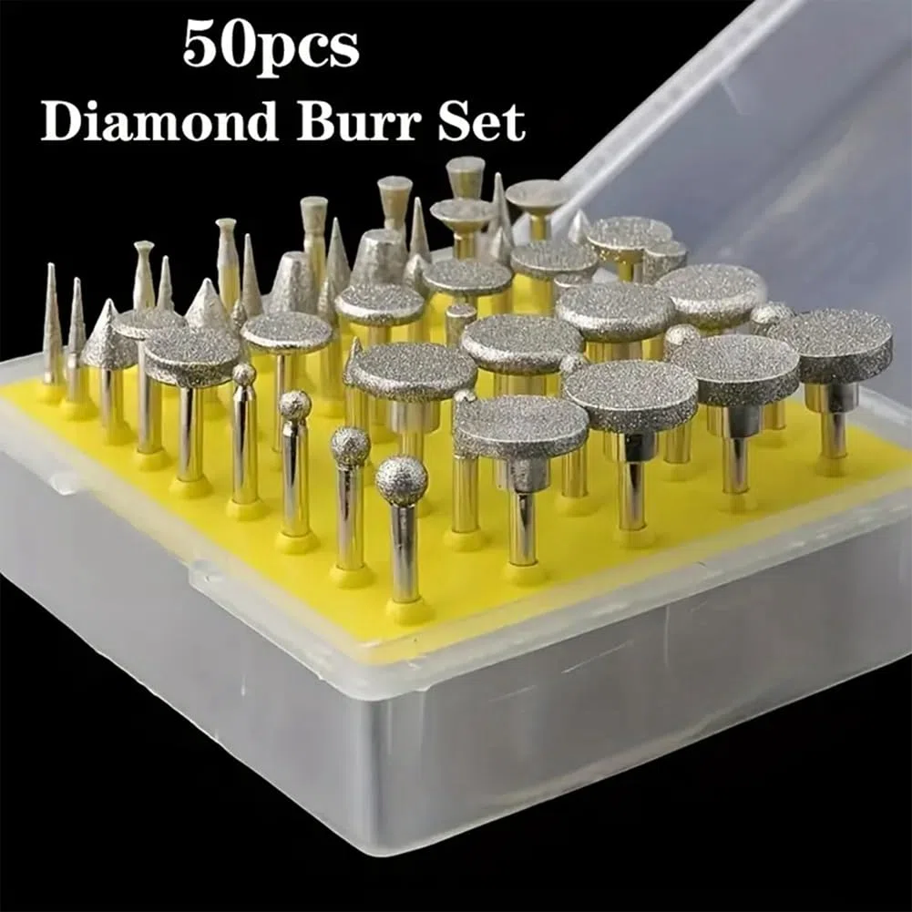 Juego de 50 rebabas de molienda con revestimiento de diamante para herramienta rotativa, accesorios de molienda eléctrica