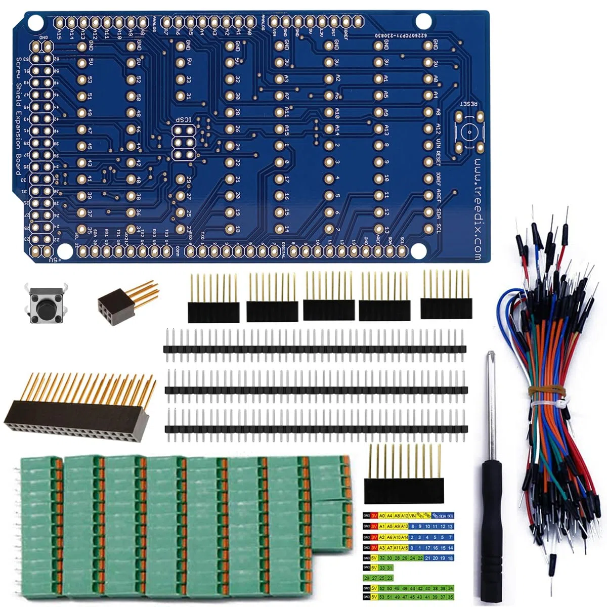 Treedix Bloque de terminales de tornillo Breakout Shield Board Módulo Expansion Board Breakout Módulo Compatible con Arduino MEGA-2560