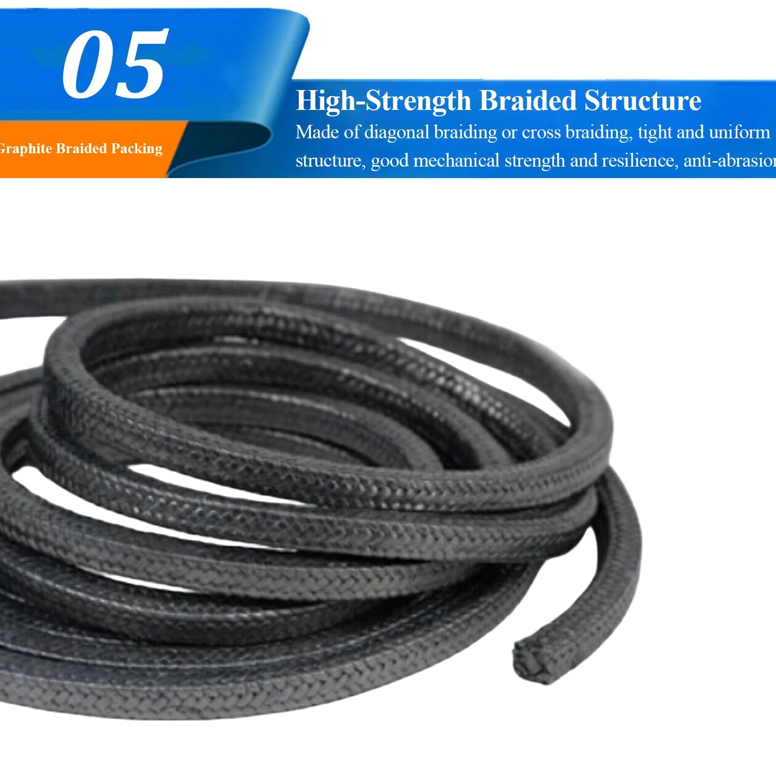 Empaquetadura de compresión trenzada de grafito flexible, varios tamaños, 1 metro(5x5mm)