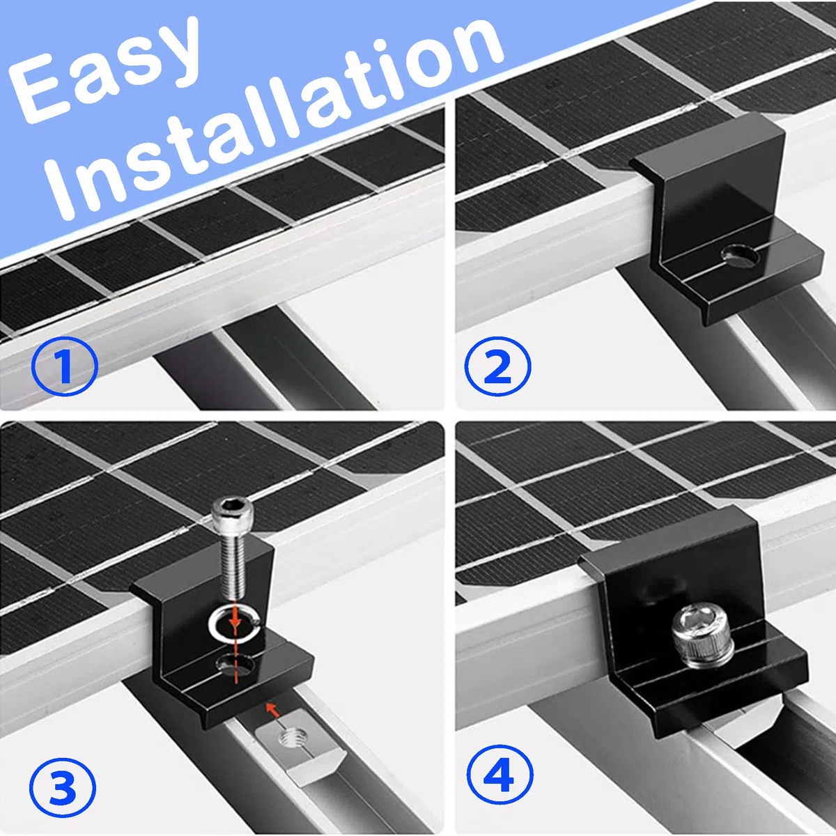 16 Piezas Soporte Z De Montaje De Panel Solar 30mm, Soporte Placas Solares, Abrazaderas Finales Para Placas Solares, Abrazaderas Para Módulos Solare, Para Techos, Paredes, Barcos, Autocaravanas
