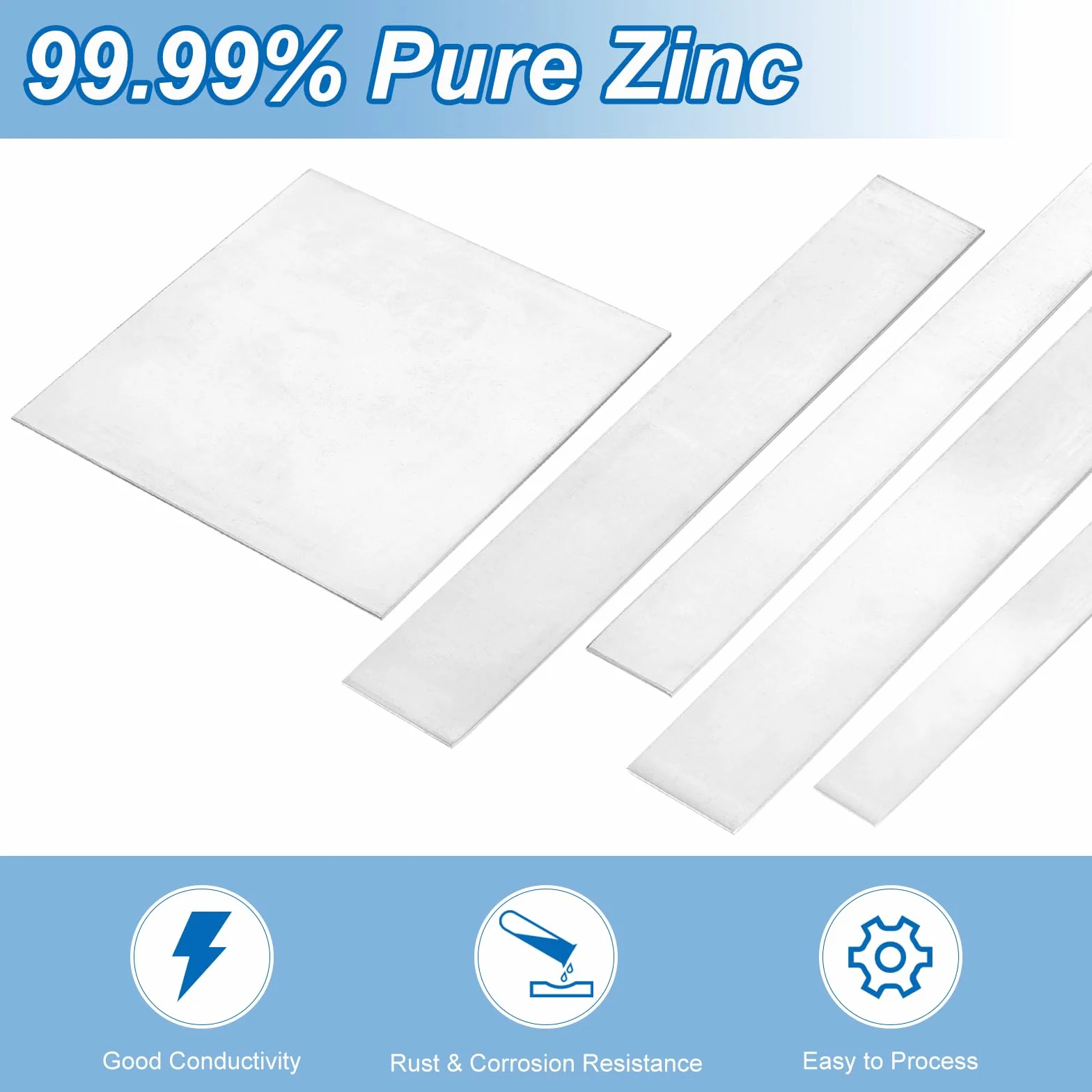 QUARKZMAN 10 Piezas Láminas Zinc 99.99% Alta Pureza Placa Zinc 0.04"x1"x6"(1x25x150mm) Lámina Metálica Zinc Tira Ánodo Zinc Para Laboratorio Científico Industria Proyectos DIY Artesanía