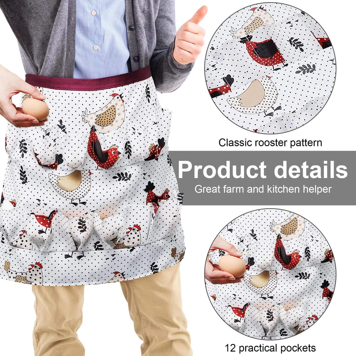 Syhood Delantal de Huevos Delantal de Pollo Regalos de Pascua para Niños Adultos Accesorios de Pollo Decoración de Pascua para Granja Egg Apron