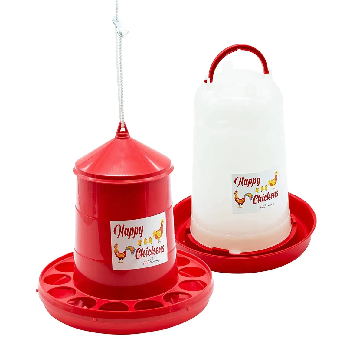 Pack Comedero 4 Kg y Bebedero 5 L para Gallinas y Otras Aves de Corral - Plástico resistente - Incluye Cuerda Cuelga-Tolvas - Incluye Guía Práctica de Alimentación de las Gallinas