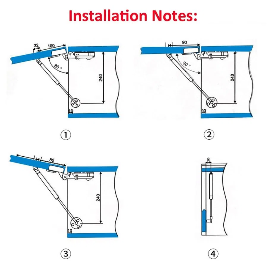 Soporte hidráulico neumático Organizador de tapa de puerta de gabinete, soporte de choque, brazo hidráulico, varilla hidráulica neumática, for muebles, trampilla de armario, caja de juguetes, 4 Uds.(1