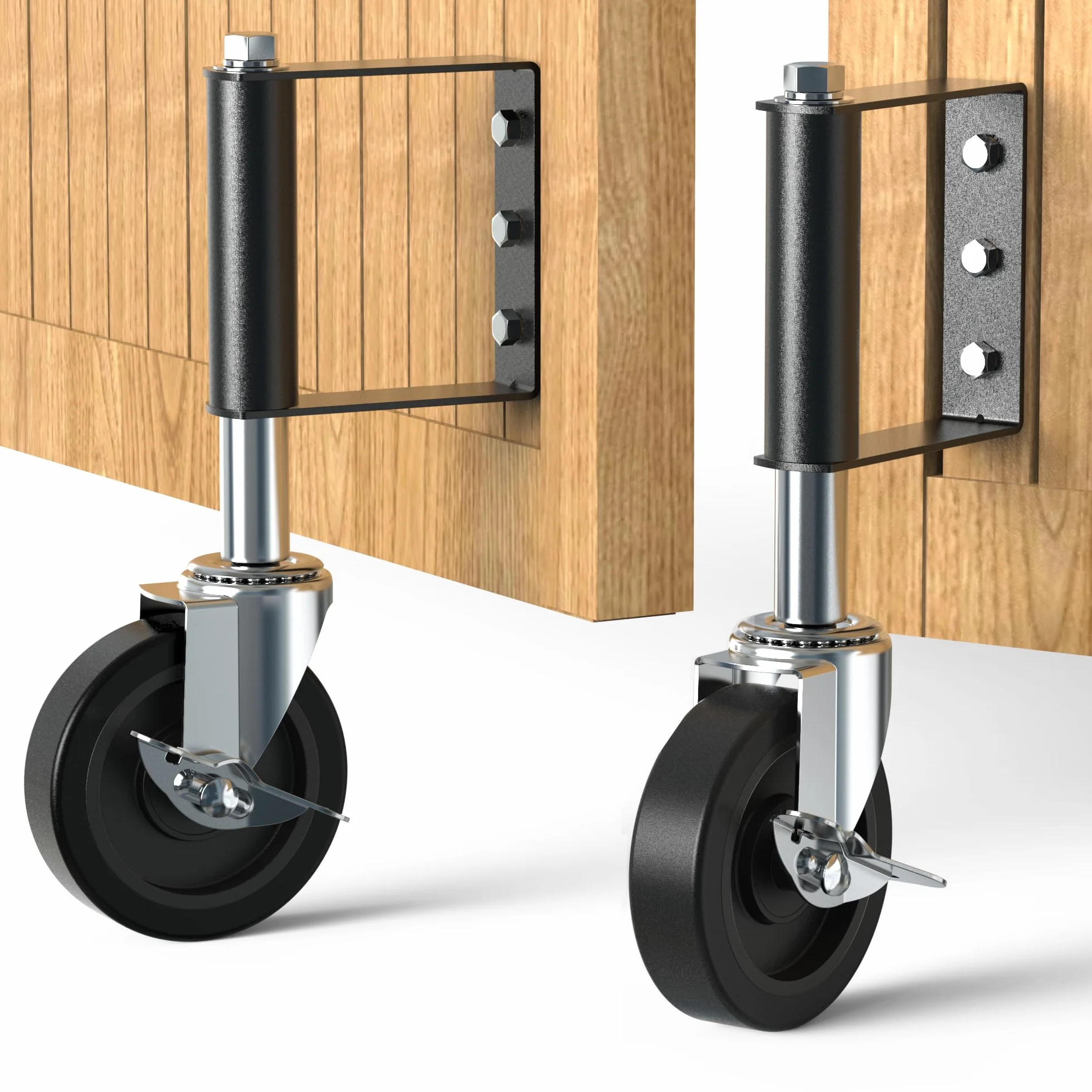 HOLKIE Rueda de puerta resistente de 100 mm rueda con muelle para puerta ruote giratoria para portón de madera y valla capacidad 100 kg Negra (2 piezas)