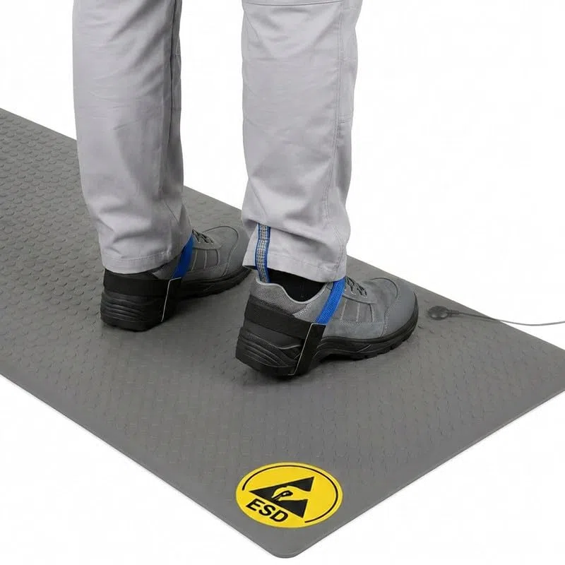 W4 - Alfombra antifatiga ESD antiestática, 9,5 mm, espuma de alta resiliencia ergonómica, estándar en 61340-5-1, alfombra de suelo disipadora para laboratorio e industria, color gris - 60 x