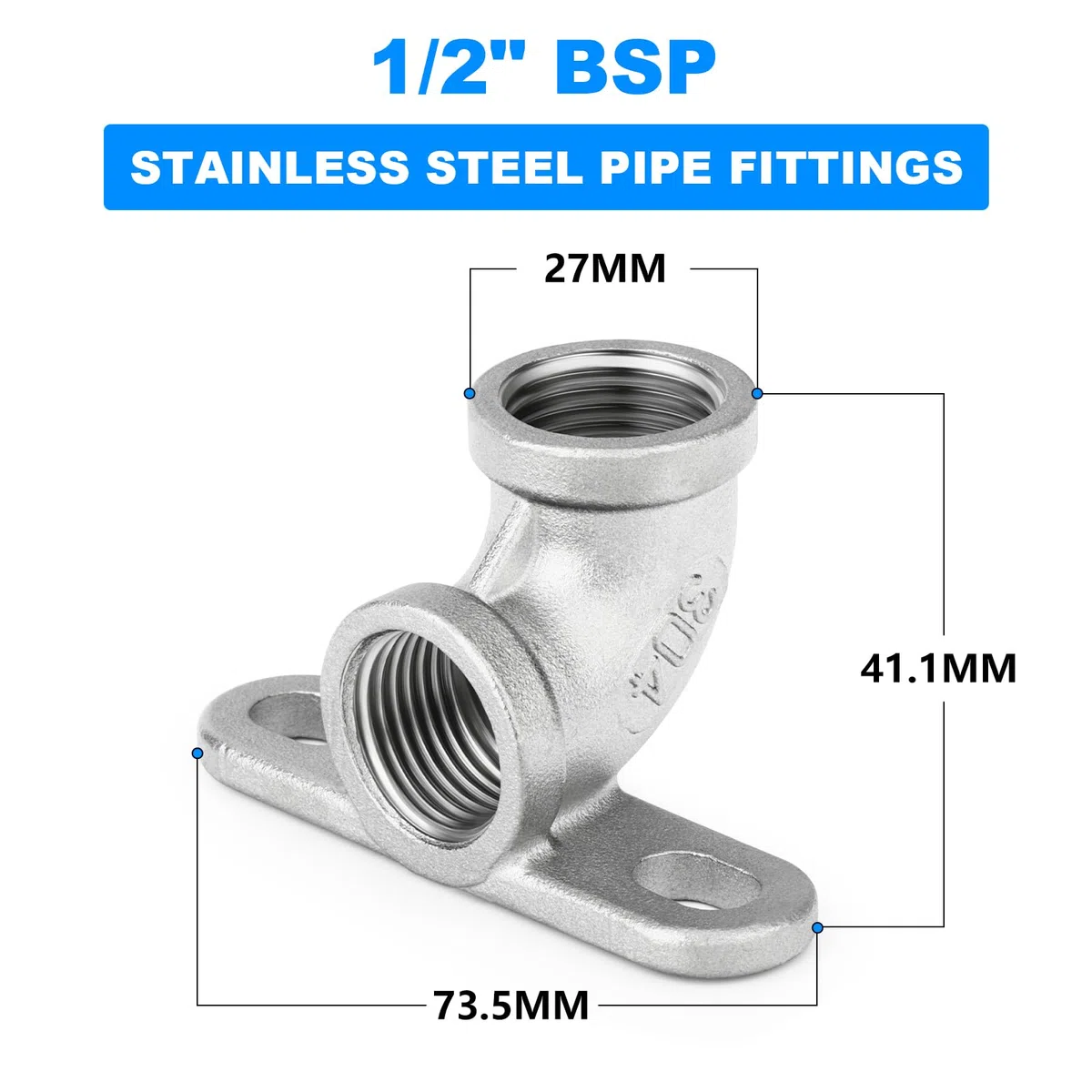 2 Piezas 1/2" BSP Codo Hembra con placa base, acero inoxidable 304 accesorios de fundición para conexiones de tuberías
