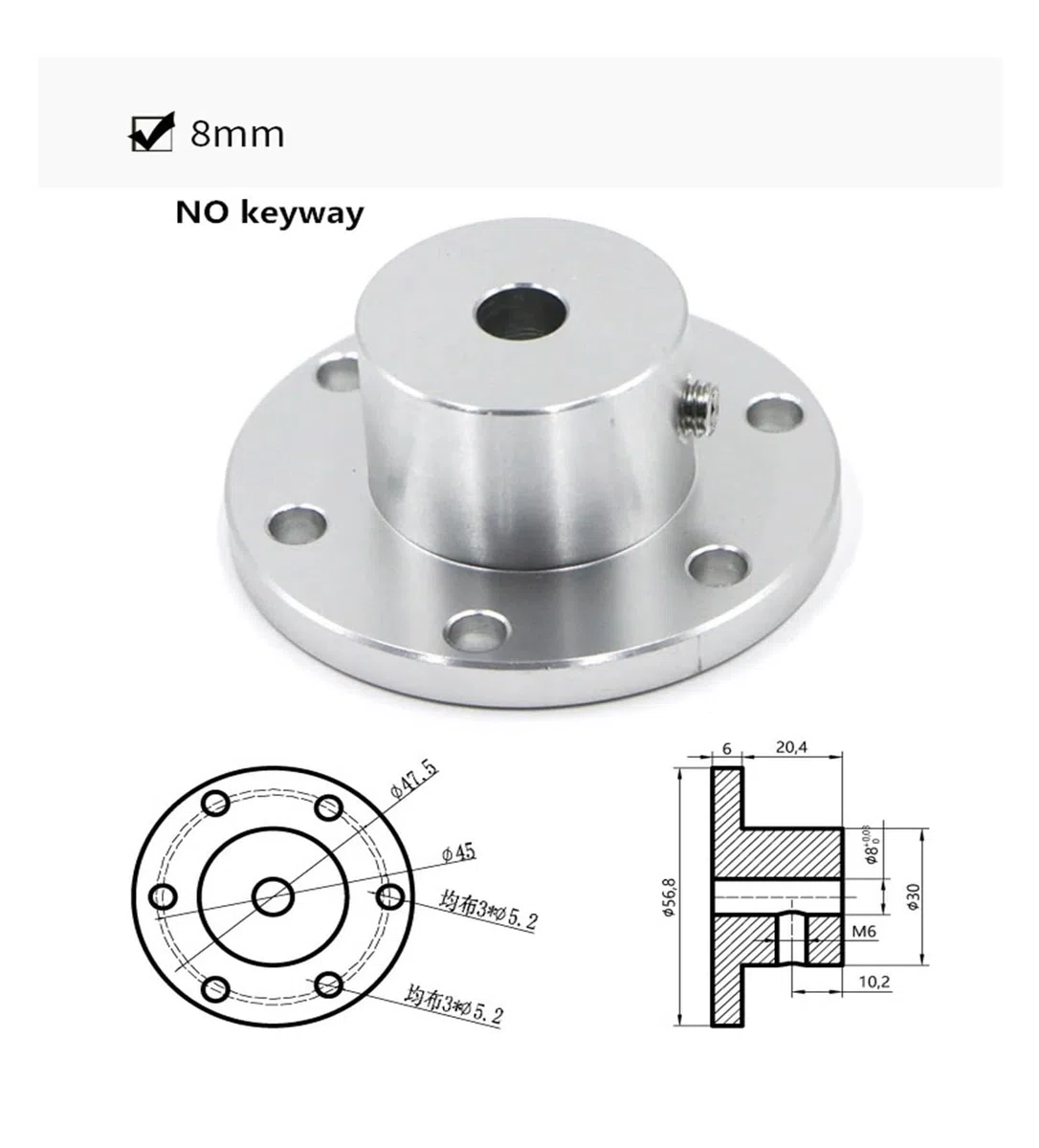Conector de Acoplamiento de Brida rígida, Acoplamiento de Brida de Acoplamiento de Alta Resistencia con Ranura for chaveta de 5, 6, 8, 10, 12, 14, 15, 16 y 18 mm(A 10mm Keyway)
