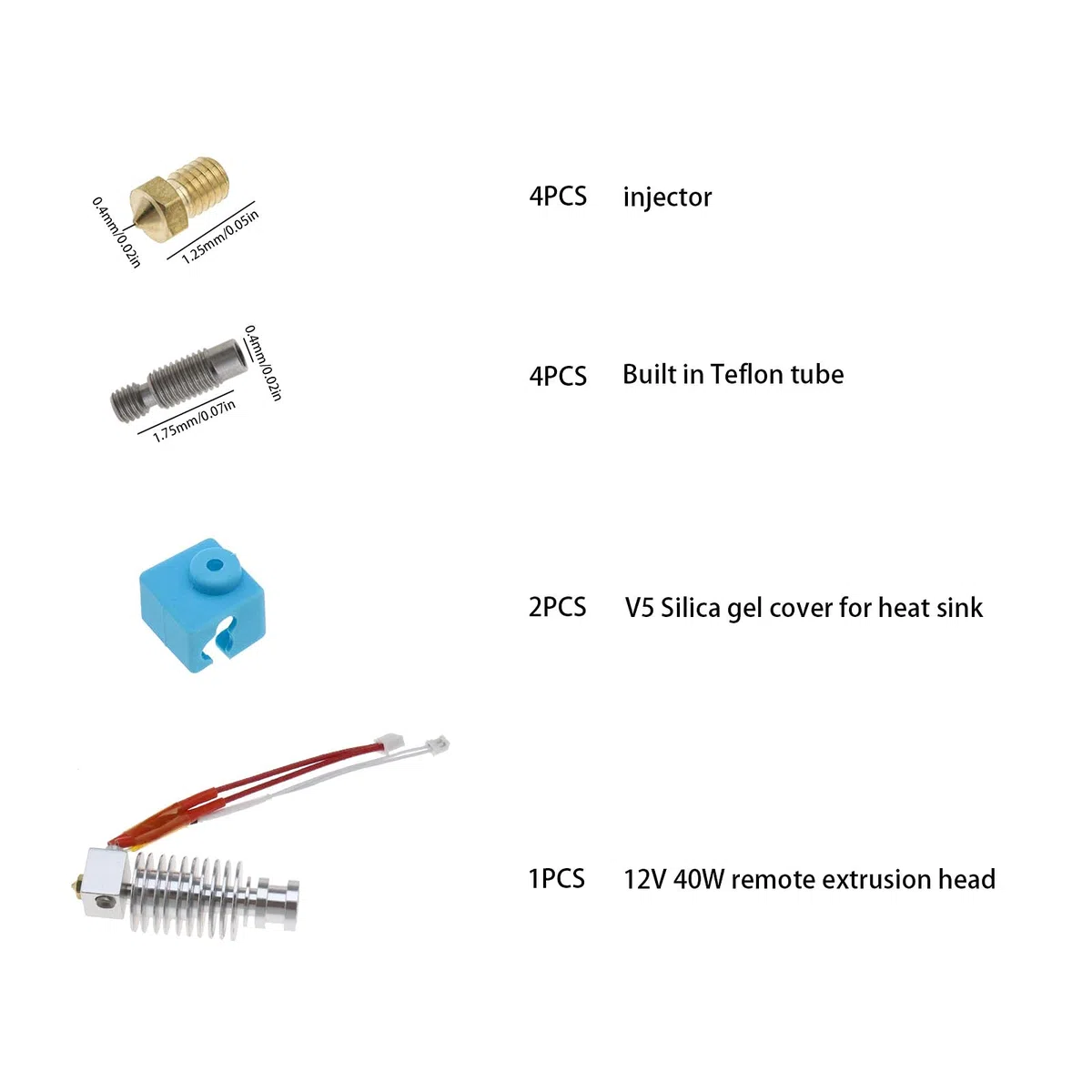 11 Piezas de Impresora 3D J-Head Hotend Kit Completo Compatible con E3D-V5 /Mega I3/ Mega I3-X/Chiron 12V/40W 0,4mm J-Head Extrusora Hotend