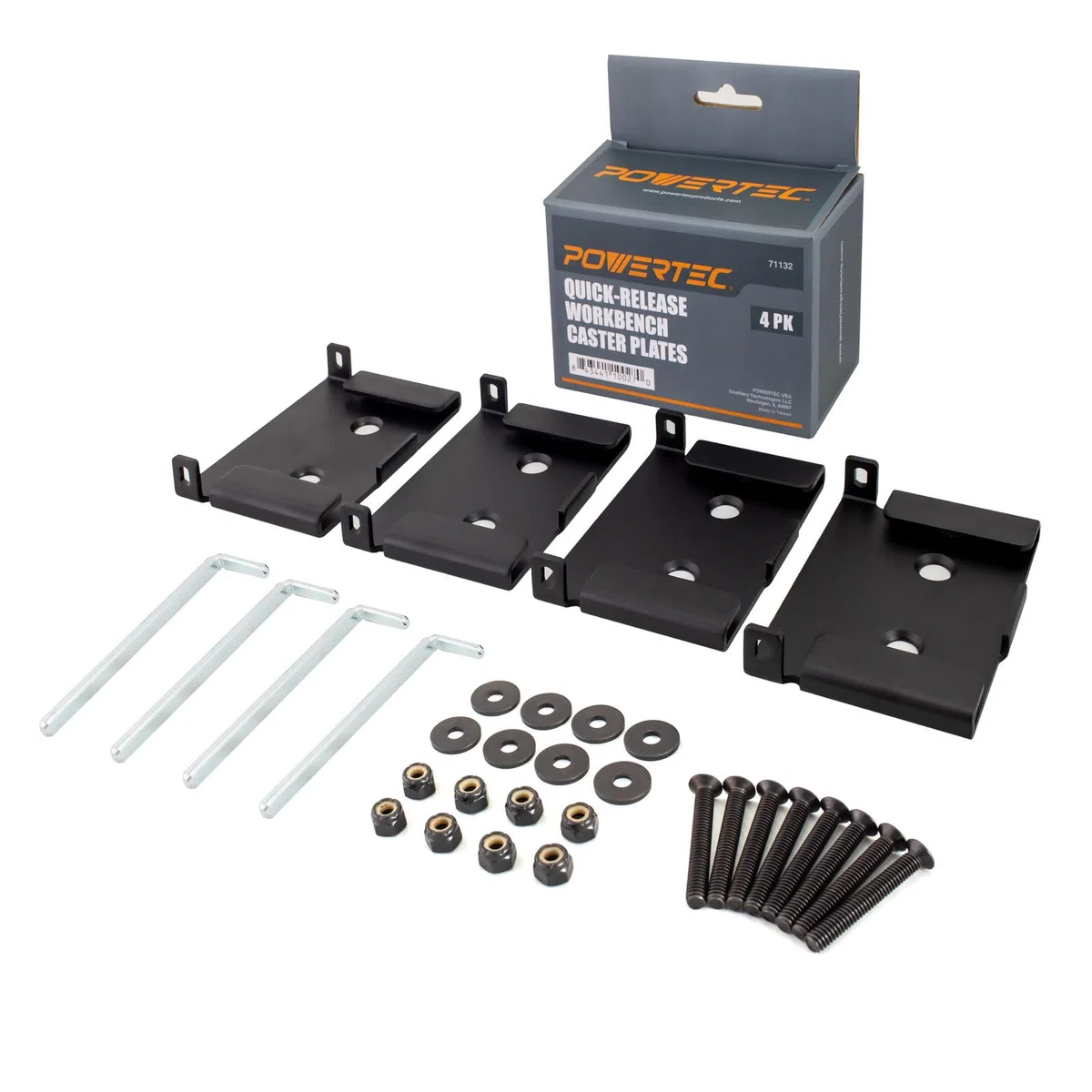 POWERTEC 71132 - Juego de 4 placas giratorias para banco de trabajo, color negro