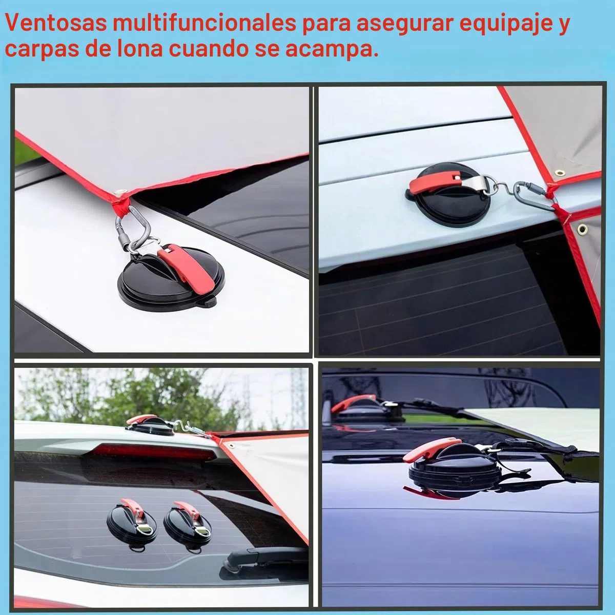 Ventosas Furgoneta Camper, 4 Ventosas de Anclaje Ventosas Para Coche con 8 Ganchos en Forma de S,Multifuncionales Ventosa Extrafuertes Soporte de ventosa para conectar toldos, Tensor de Coche