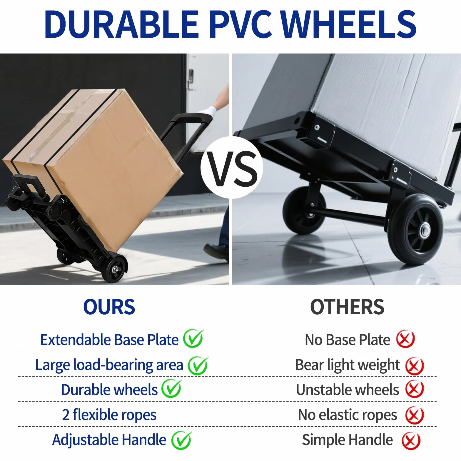 Carretilla Plegable de Aluminio, Carro de Carga con Asa Telescópica, Soporta hasta 65kg, Mango Telescópico Largo 95.5 cm, Dimensiones de la Plataforma 35 * 36 cm para Transporte Mercancías
