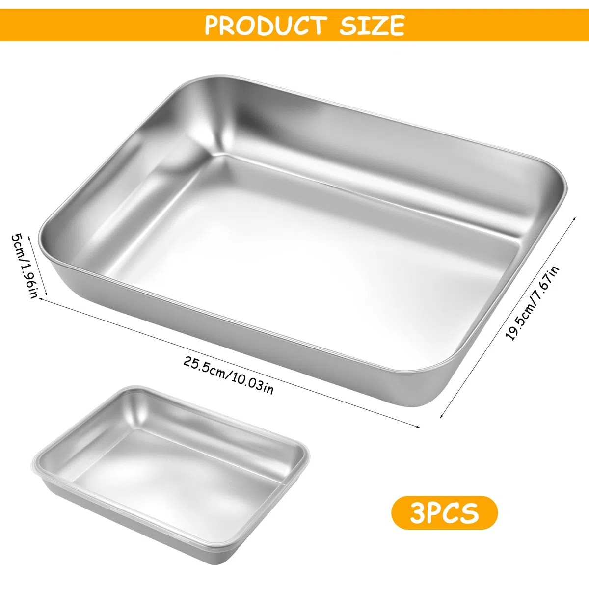3 Piezas Bandejas para Empanar, Bandejas Acero Inoxidable para el Rebozado, Bandeja para Empanizar de Horno Metálica Rectangular para Empanizar Rebanadas de Carne Pescado (25,5 x 20 x 5,5 cm)