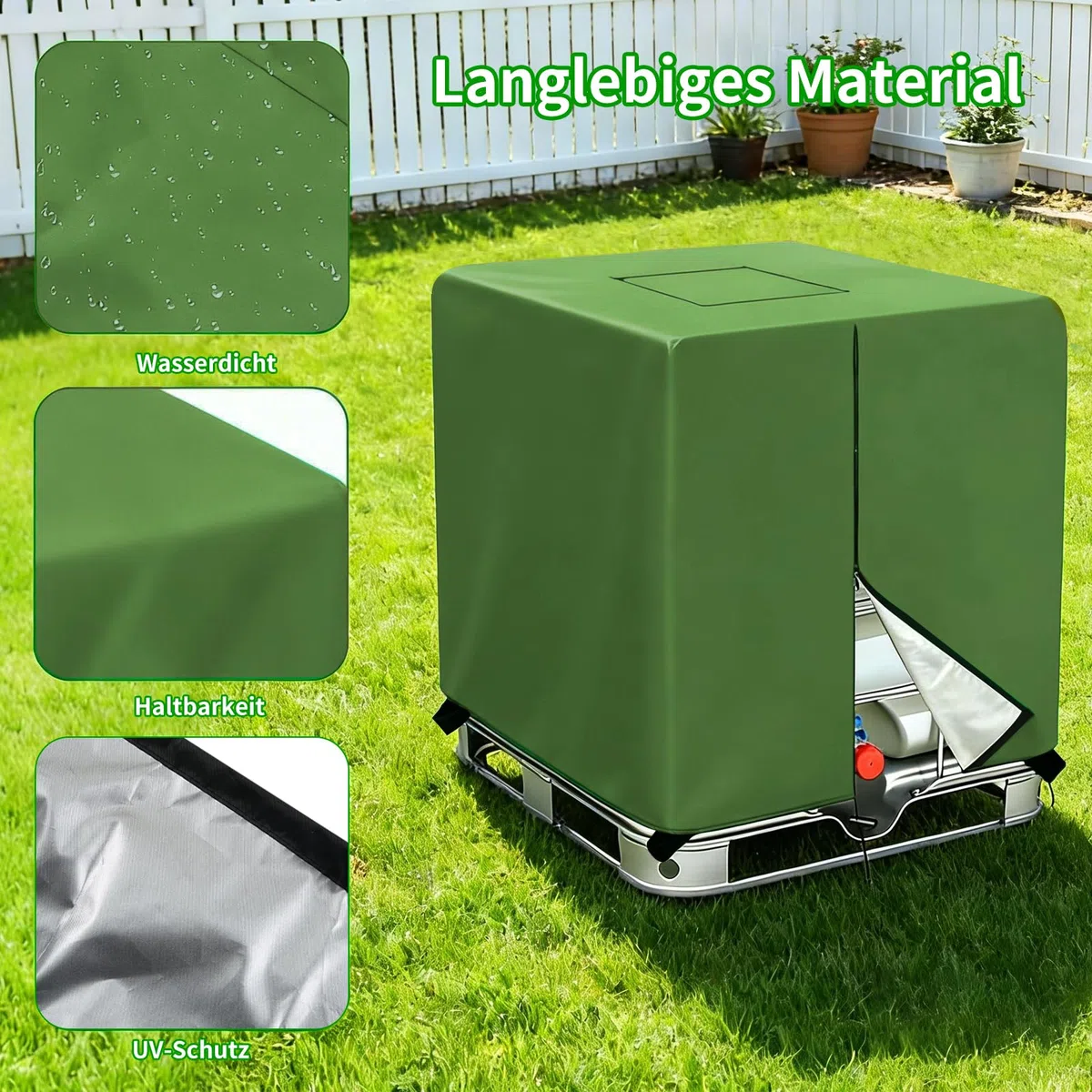 IBC - Cubierta para depósito IBC de 1000 L, cubierta 420D para depósito de agua, resistente al viento, resistente a los rayos UV, para depósito de agua, depósito de agua de lluvia (120 x 100 x 116 cm