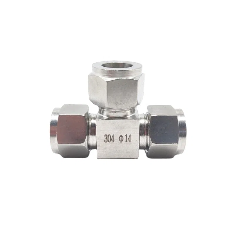 1 pieza de te de doble férula de acero inoxidable 304, tubo de 10 mm, conexión hexagonal de 3 vías, junta tipo T hexagonal