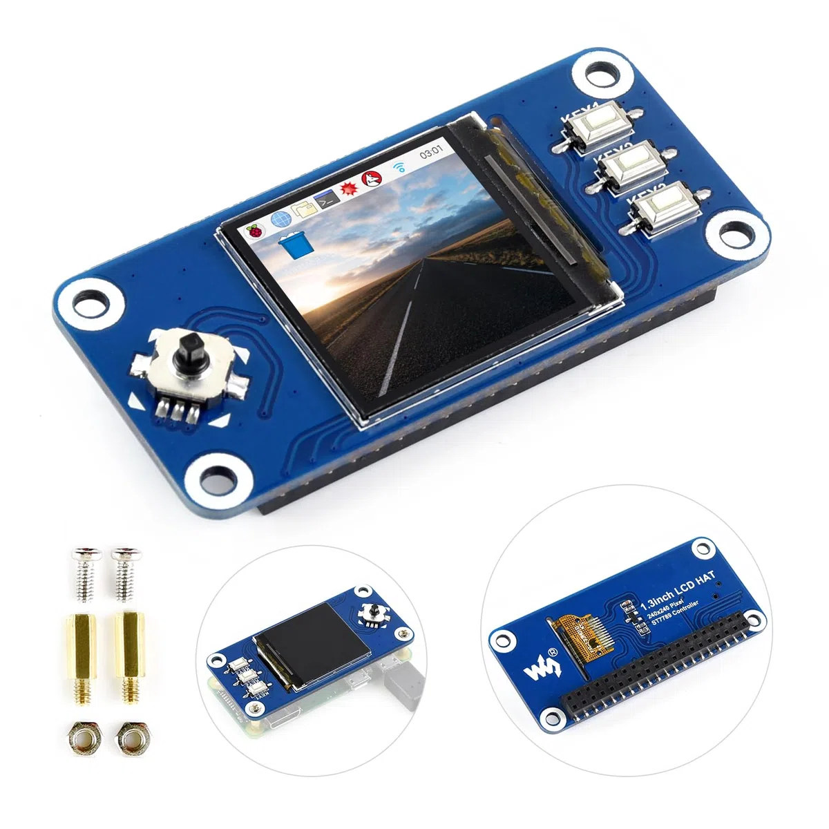 Waveshare Raspberry Pi 1.3inch IPS LCD Display Hat, 240x240 Pixels with Embedded Controller, Communicating Via SPI Interface