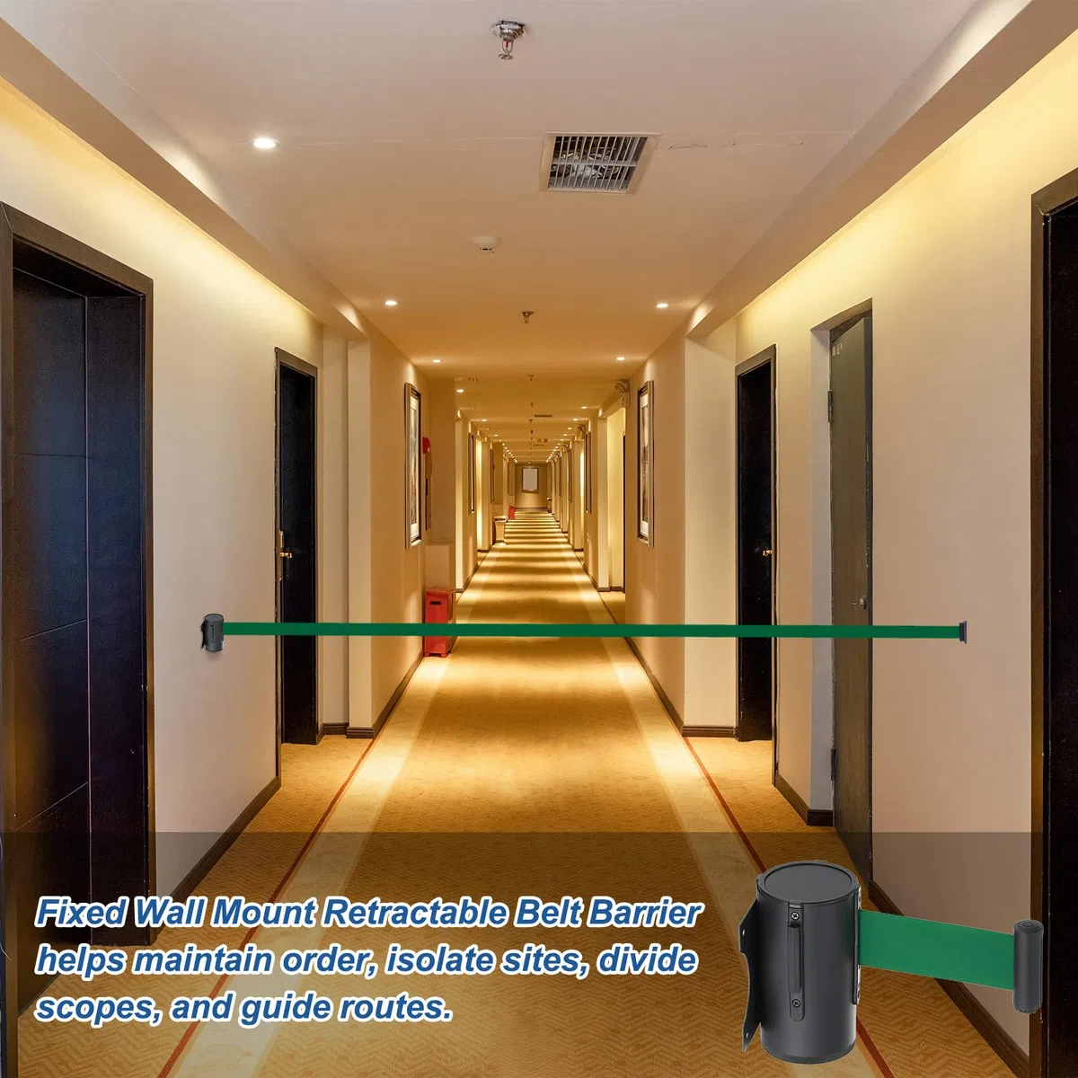 QUARKZMAN Soporte Pared Fijo Barrera Retráctil Cinturón 16.4 Pies Cinturones Retráctiles Para Control Multitudes Tiendas venta por menor Estadios Cinturón Verde Con Caja Negra ABS