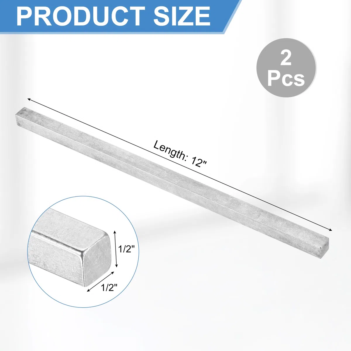 QUARKZMAN 2 Pcs Barra De Acero Cuadrada Para Chaveta, 1/2" x 1/2" x 12" Acero 45# Laminado En Frío Barras De Acero De Precisión Para Chaveta Para Acoplamiento De Caja, Tono Plateado