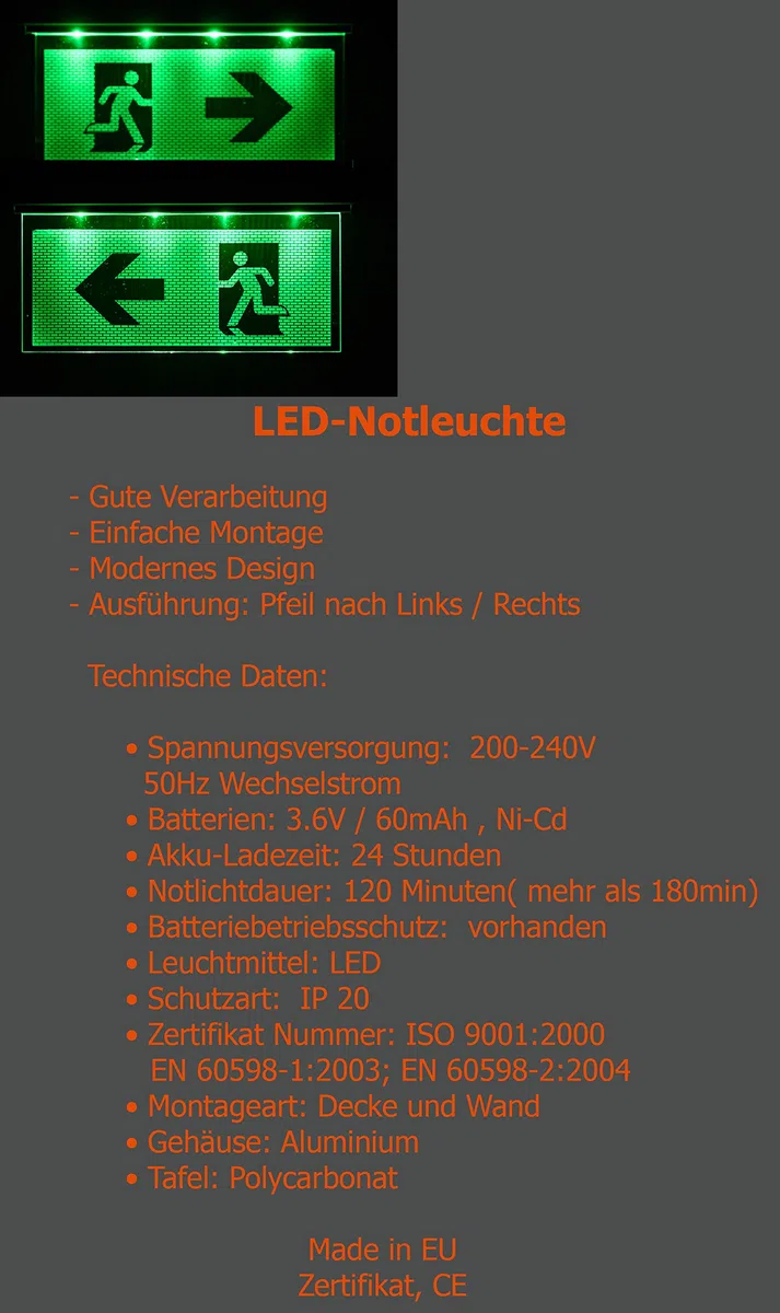 Not lámpara iluminación de emergencia Exit salida de emergencia ext – Luz de emergencia ext Flecha hacia la izquierda/derecha