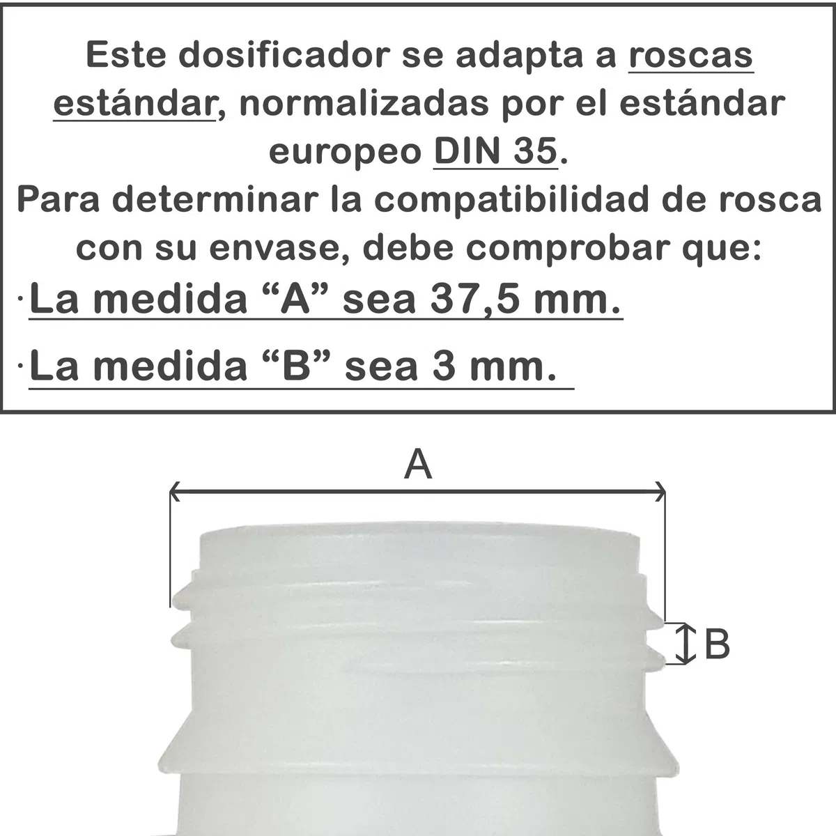 Dosificador Dispensador para garrafas de 5 litros. Dosis de 30 ml. Rosca DIN 35. (3 Unidades).