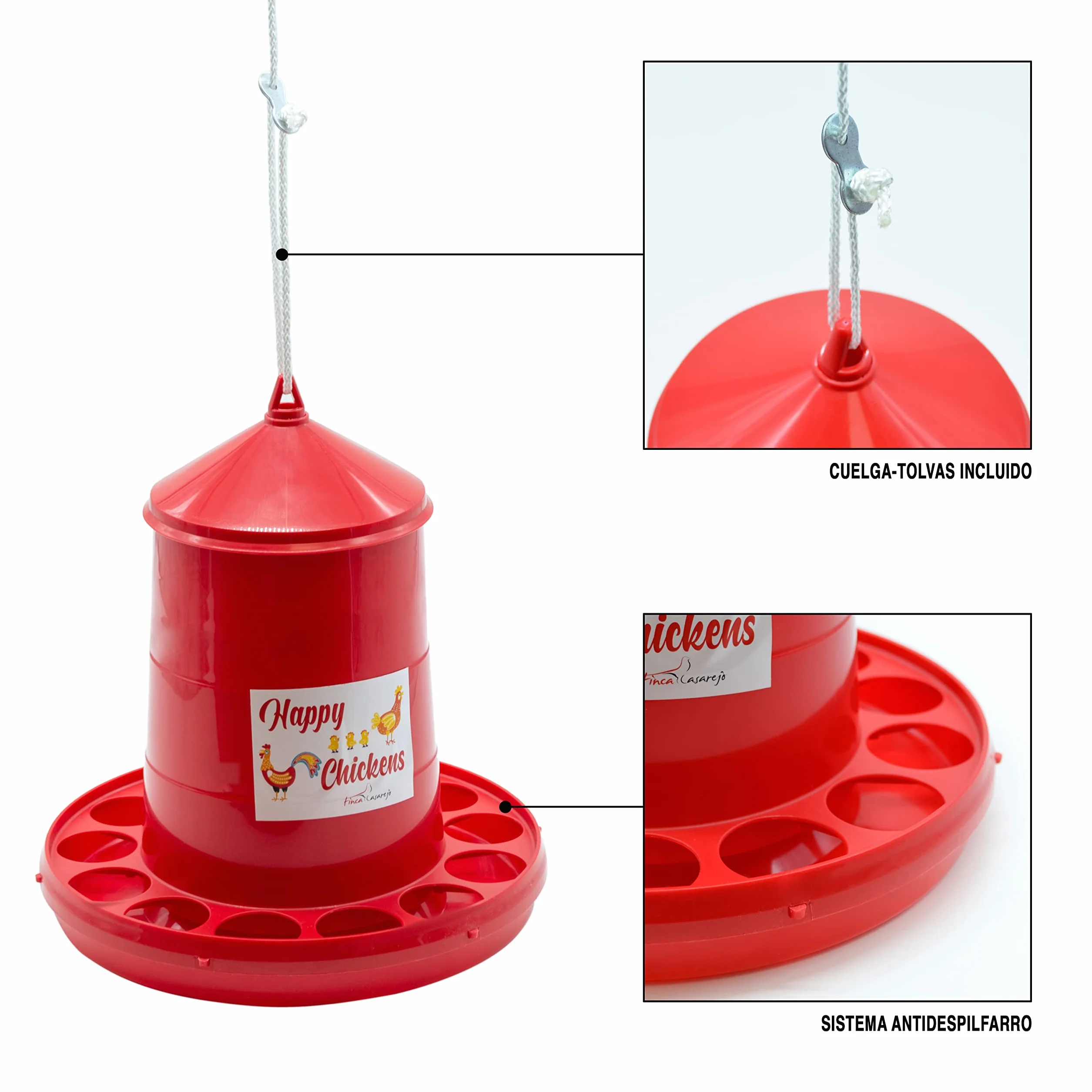 Pack Comedero 4 Kg y Bebedero 5 L para Gallinas y Otras Aves de Corral - Plástico resistente - Incluye Cuerda Cuelga-Tolvas - Incluye Guía Práctica de Alimentación de las Gallinas