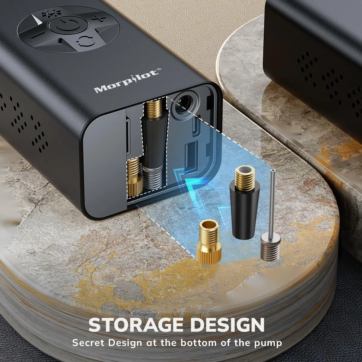 Morpilot 7800mAh Compresor de Aire Portátil, 150 PSI Inflador Inalámbrico para Neumáticos de Coche con Enchufe para Encendedor, Luz LED, Manguera de 30 cm y 4 Agujas para Coches, Motos, Bicicletas