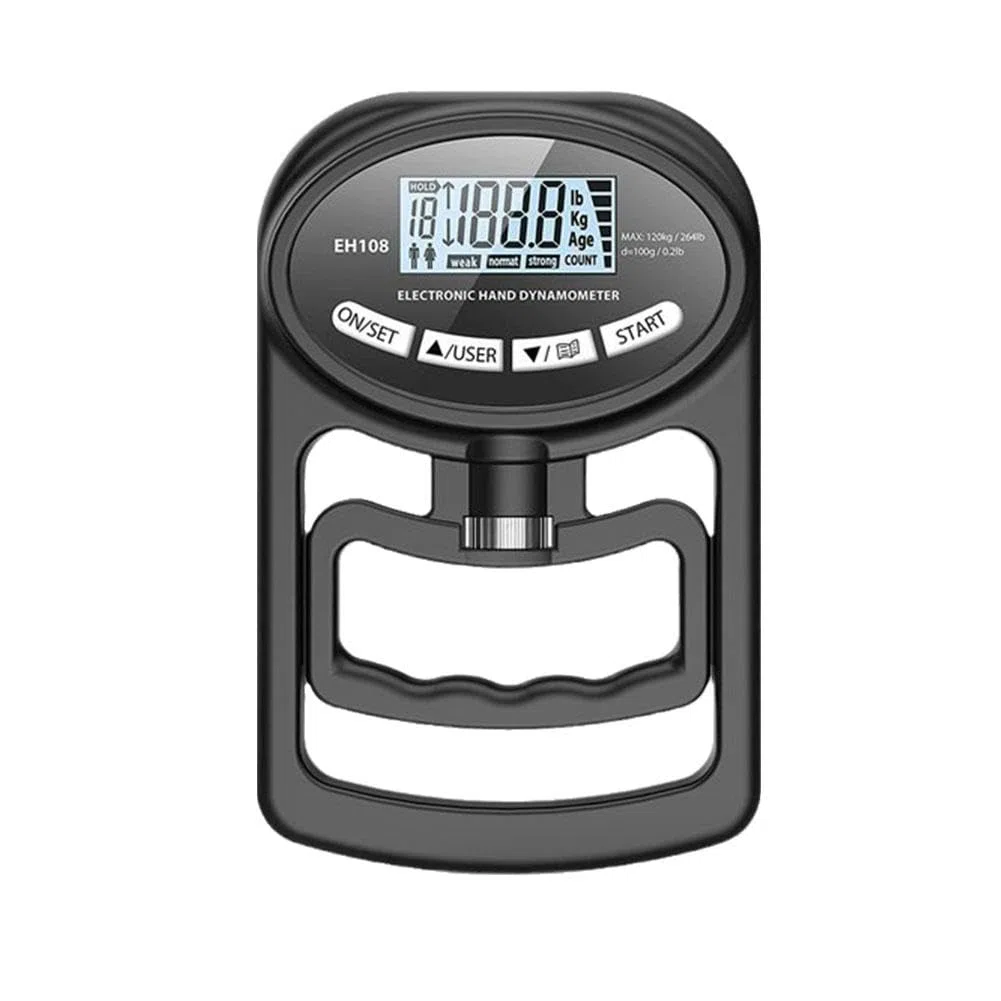 FOXCUP - Probador de fuerza de agarre, ejercitador de mano, dinamómetro digital, 120 kg, ABS negro