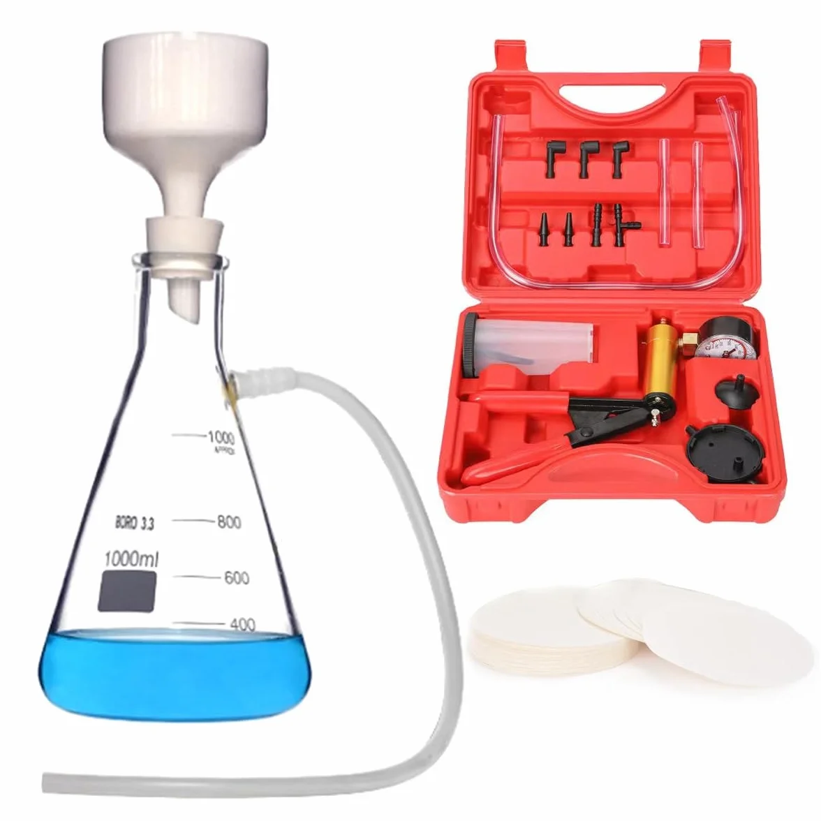 500ml equipo de filtración al vacío unidad de destilación de filtración al vacío de laboratorio, con bomba de filtración al vacío, botella de filtración, embudo de brinell, papel de filtro (500ML)