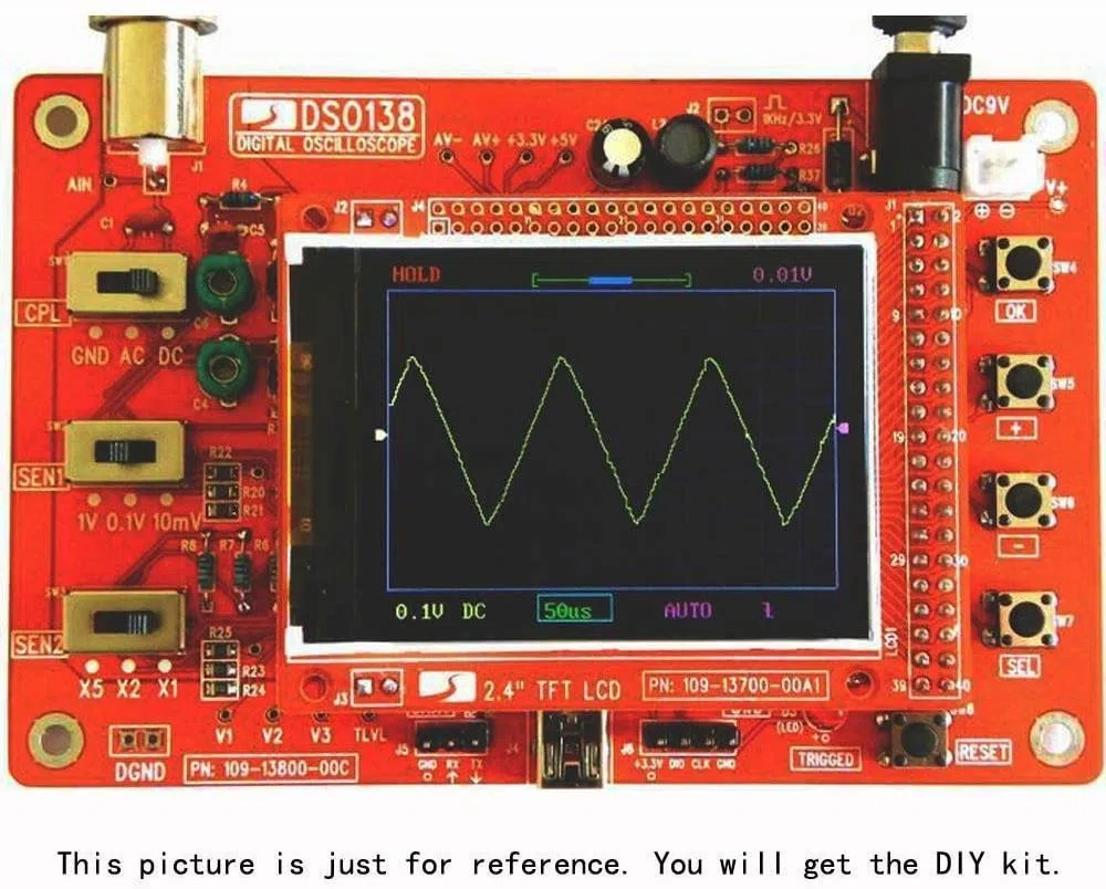 Kit de osciloscopio digital de código abierto de 2.4 pulgadas TFT 1Msps con piezas de bricolaje + sonda 13803K (SMD presoldado)