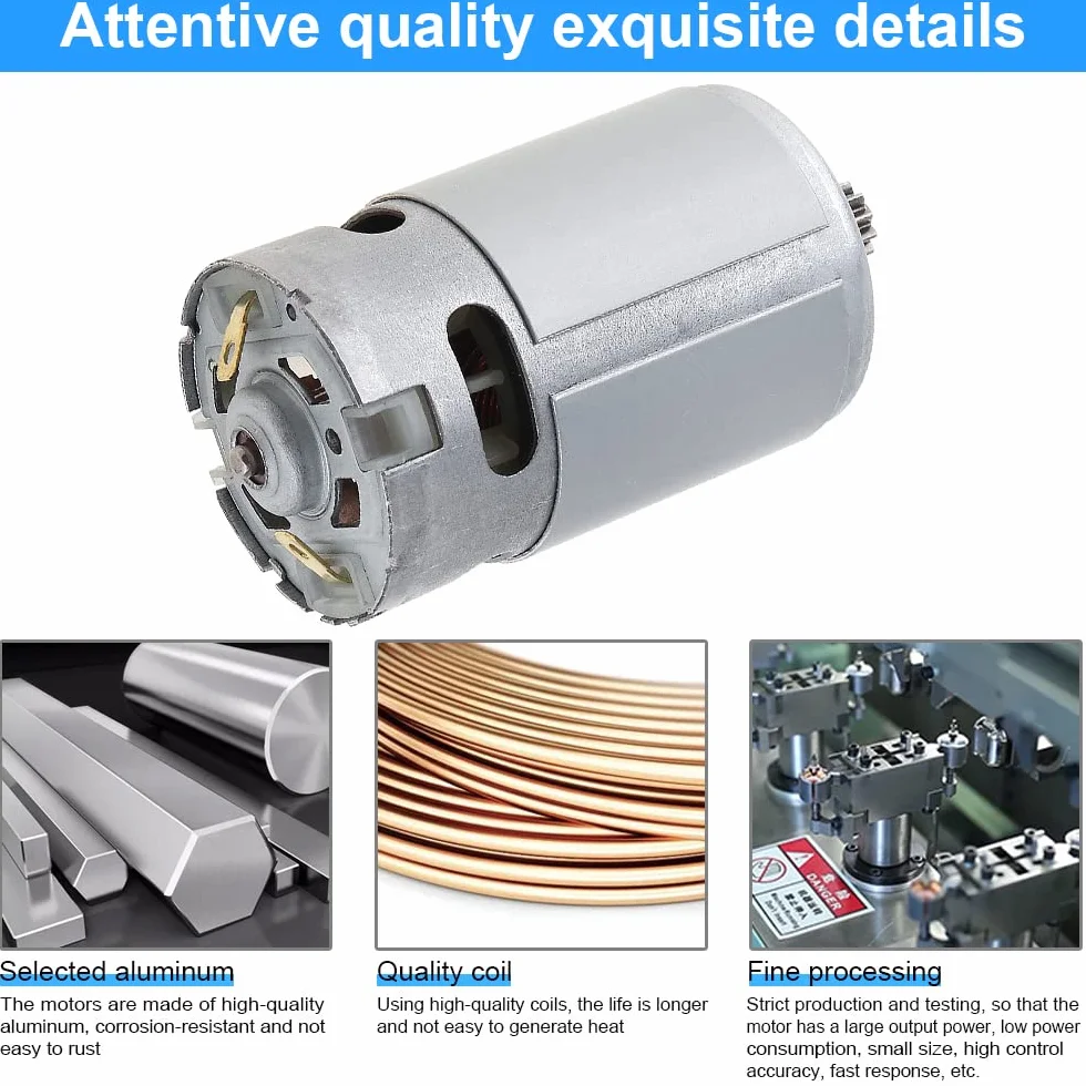 ChgImposs RS550 - Motor CC de 21 V y 19500 RPM con dos velocidades, 12 dientes y caja de engranajes de alto par para taladro eléctrico/destornillador