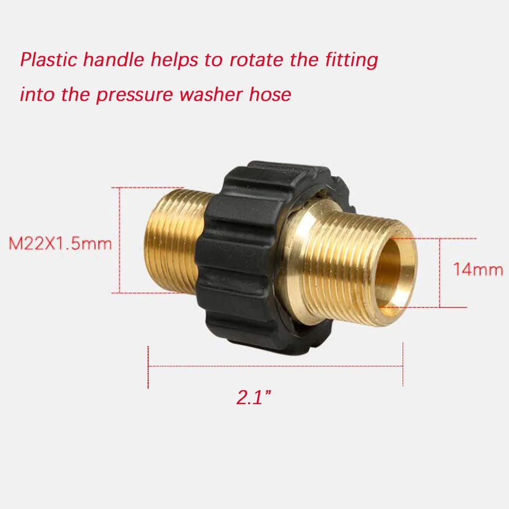 XIE Conector de Lavadora de Alta presión de latón, Rosca Externa métrica M22 de 15 mm a Orificio Interno M22 de 14 mm, Longitud de 2,1 Pulgadas, Manguera Universal de Lavadora de Alta presión