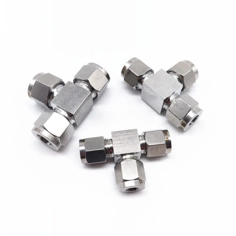 1 pieza de te de doble férula de acero inoxidable 304, tubo de 10 mm, conexión hexagonal de 3 vías, junta tipo T hexagonal