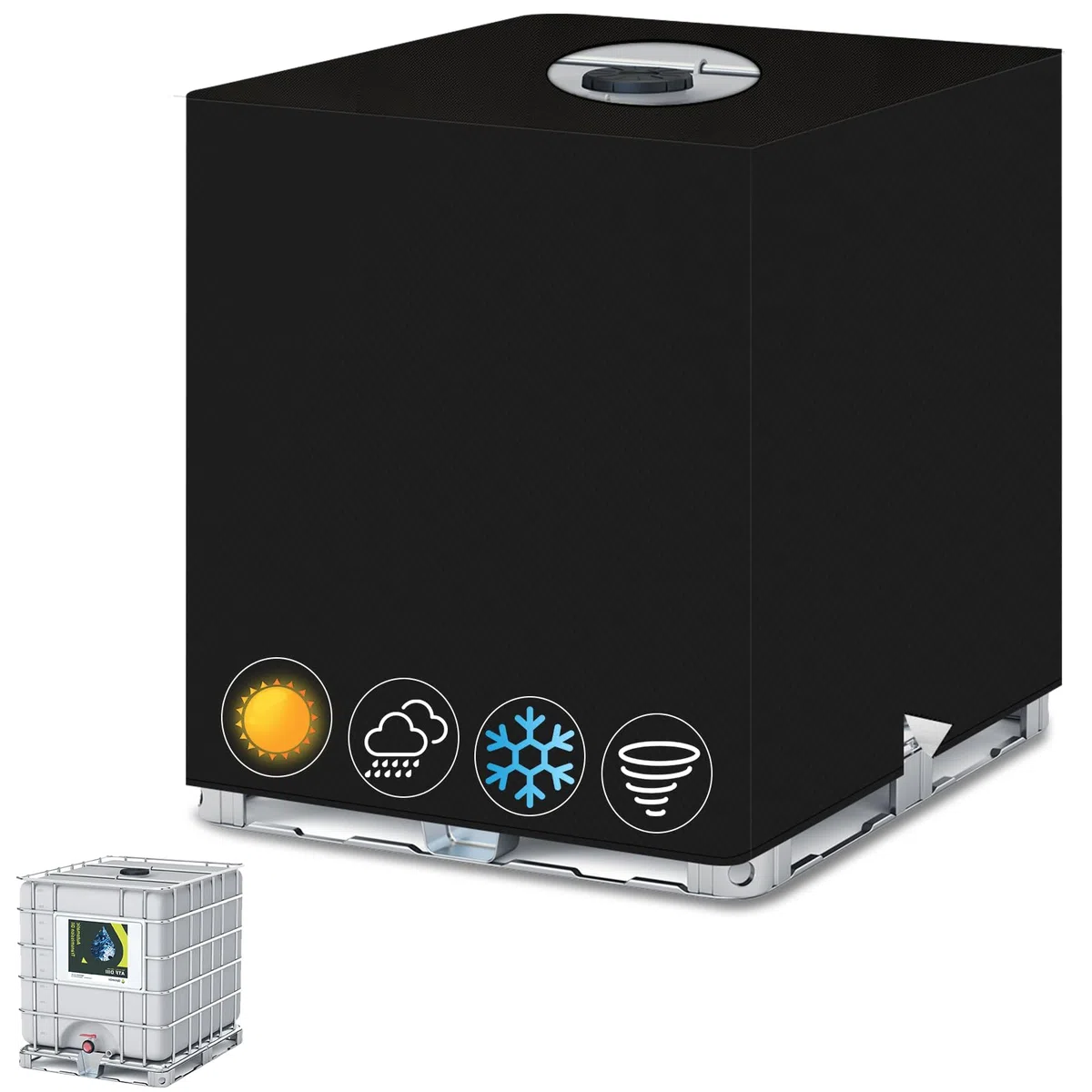 IBC - Cubierta para depósito de agua (1000 L, 420D IBC, impermeable, protector UV, para depósito de agua, para barril de agua de 1000 l, 120 x 100 x 116 cm)