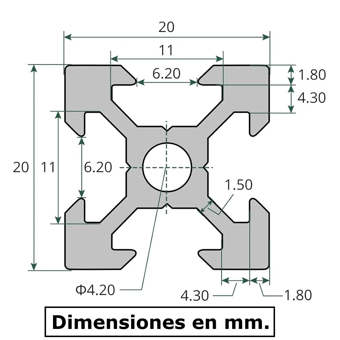 perfil aluminio ANODIZADO PLATA 20x20 2020 con ranura en V de 6mm, carril lineal de estándar europeo para construcción de maquinaria, impresoras 3D, soportes, DIY, etc (4, 2000mm)