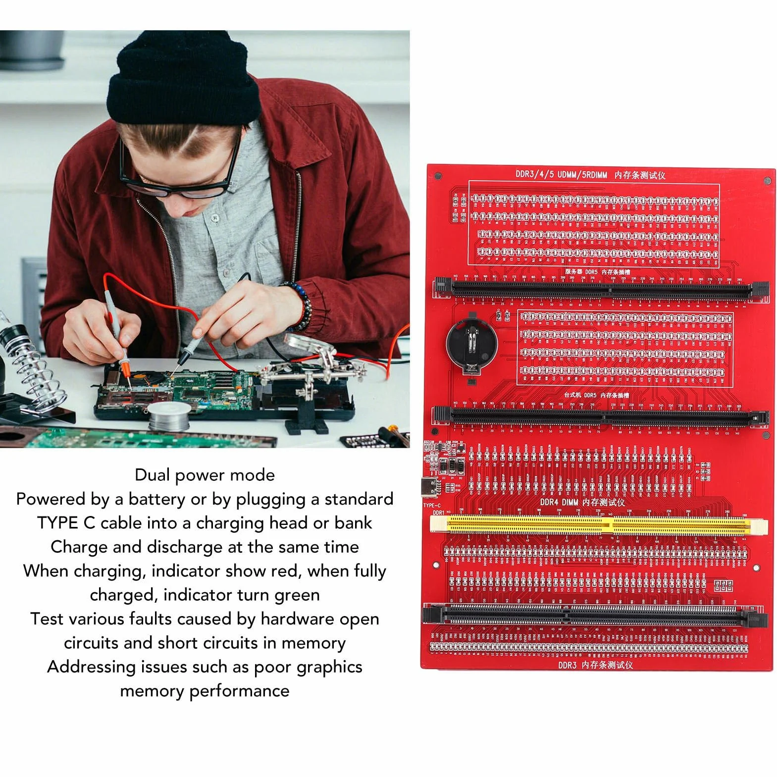 Diagnóstico de Almacenamiento de RAM -Analisator 4 en 1 Desktop DDR3 DDR5UDMM DDR5RDIMM -Teste TARJE