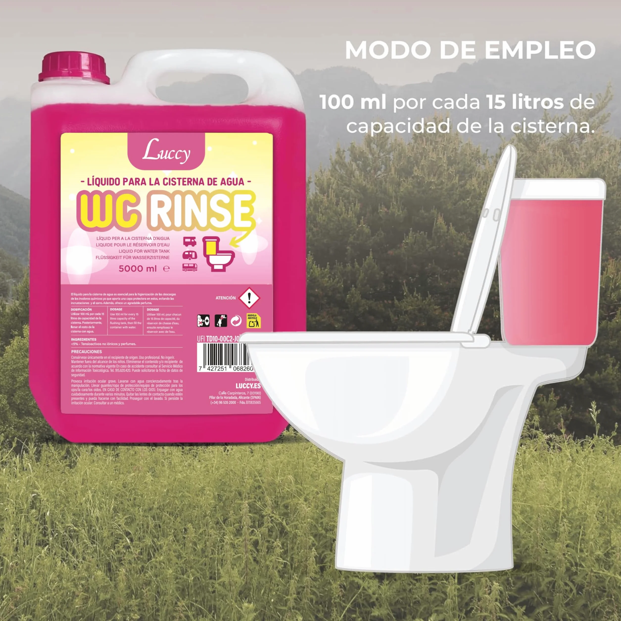 LUCCY WC Rinse 5 Litros - Aditivo para Cisterna del Inodoro - Limpieza de la Taza del WC