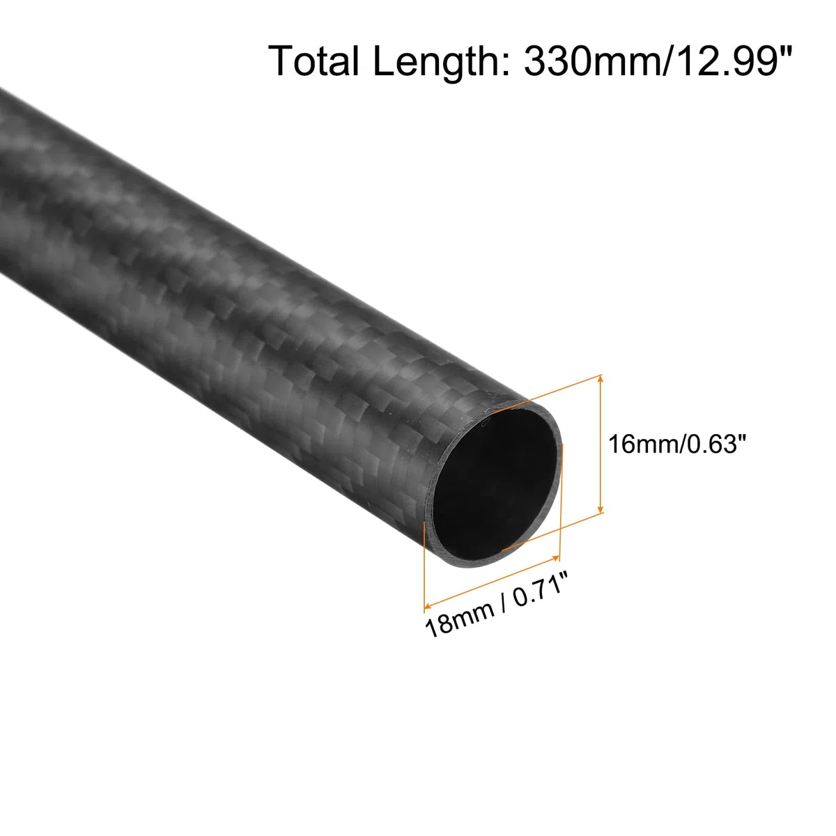 QUARKZMAN 2 Tubos de Fibra de Carbono de 16 x 18 x 330 mm, Superficie Mate, Tubo Redondo de Carbono 3K Enrollado para Aviones RC, Quadcopters, Multicopters