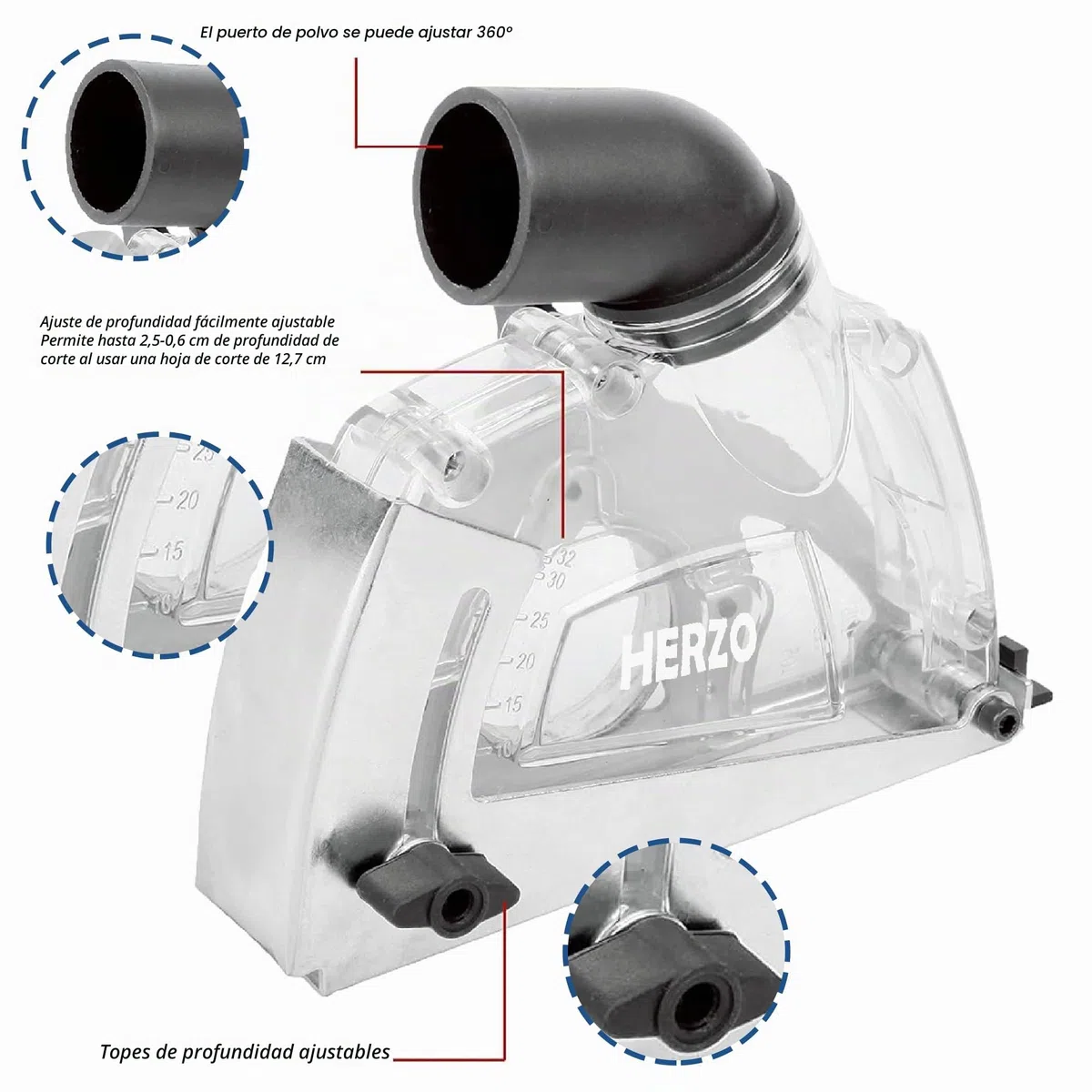 HERZO Guía de corte con racor de aspiración para cortar 115mm /125 mm