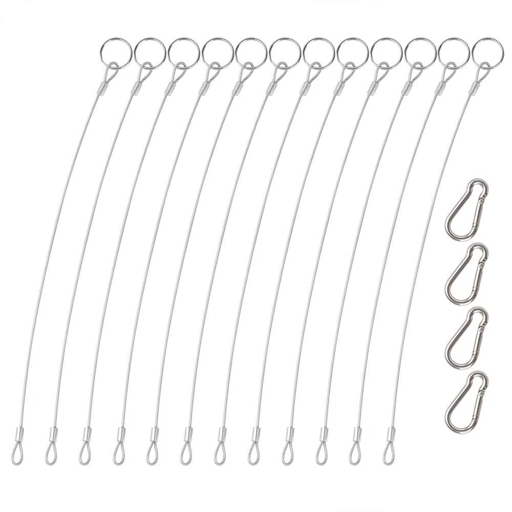 YuCool - 12 cuerdas de seguridad con cordón, cuerda de acero inoxidable 316 de 2 mm con 4 hebillas de elevación para evitar pérdidas y colgar luces modernas