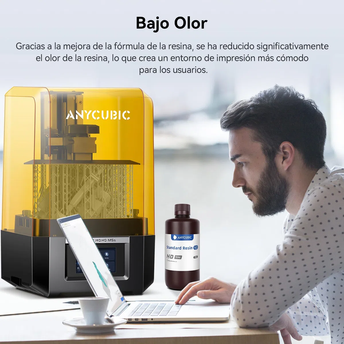 Anycubic Resina Estándar V2 para Impresora 3d, Resina 3d LCD UV 405nm Curado, Resina Fotopolímera Estándar con Alta Resistencia y Dureza, Menor Olor, Resina Rápida para Impresoras 3d (1kg Beige)