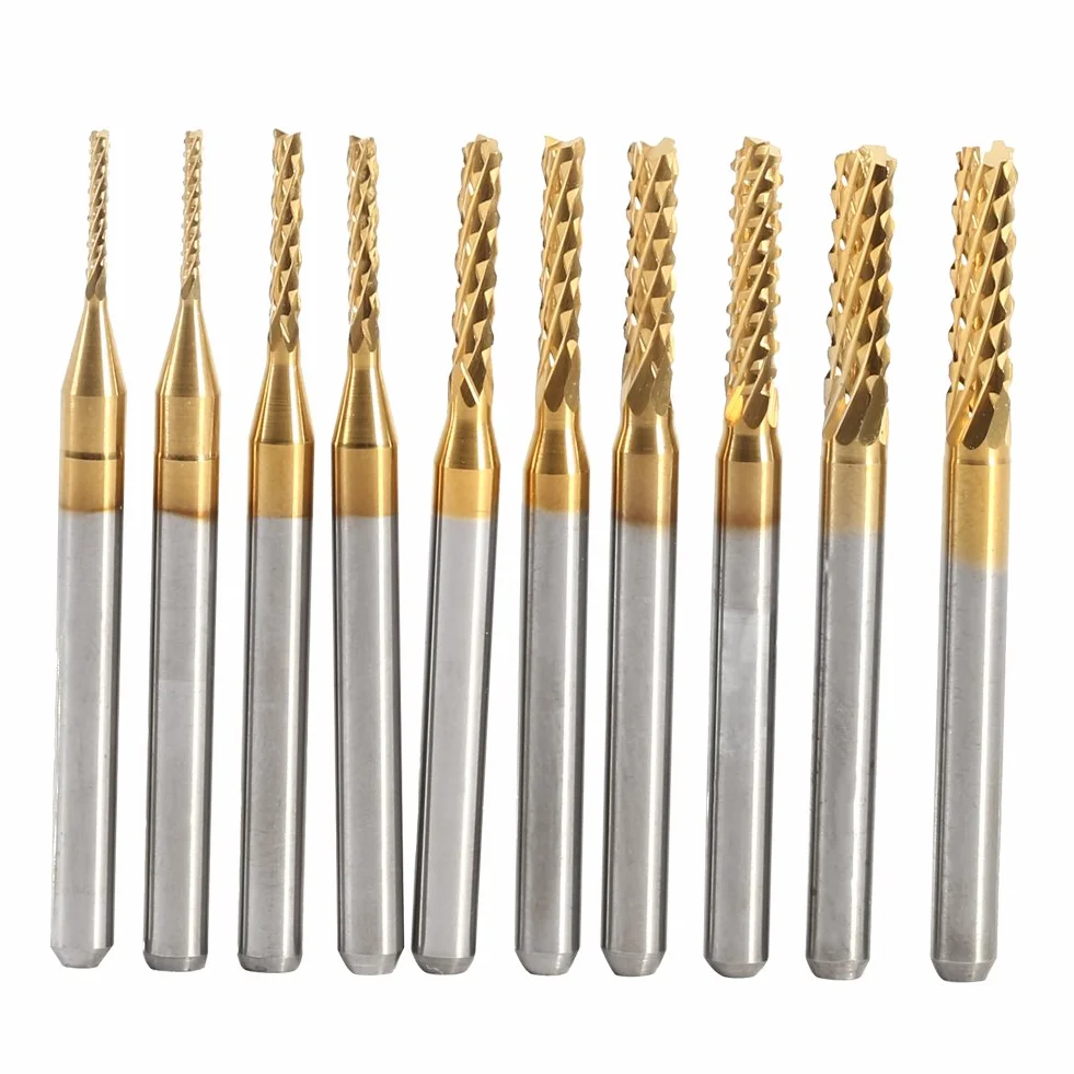 Fresas de Extremo Recubierto de Titanio, Juego de fresas de fresado CNC, 10 piezas de fresas de carburo cementado recubiertas de titanio de 1,0-3,0 mm para fresado CNC, metal, plásticos