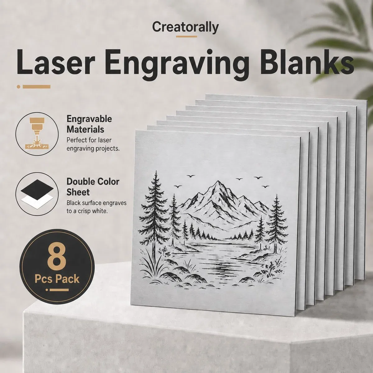 Placa para Grabado Laser, Placa ABS 1,3mm 30x30 cm, Láminas Plástico 8 Piezas Acrílico para Grabar con Láser, Bicolor Panel Moldeable de Plástico (Negro sobre Plata Cepillada)