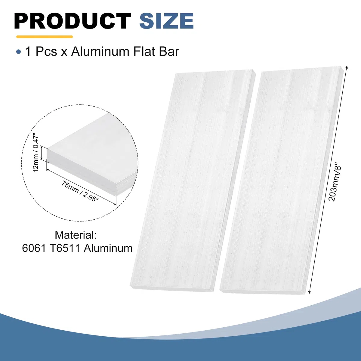 QUARKZMAN Barra Plana Cuadrada De Aluminio 1Pieza 15/32" Grosor 3" Ancho 8" Longitud Placa Plana De Aluminio 6061 12 X 75 X 203mm T6511 Sólido Nuevo Stock De Molino Para Industrial