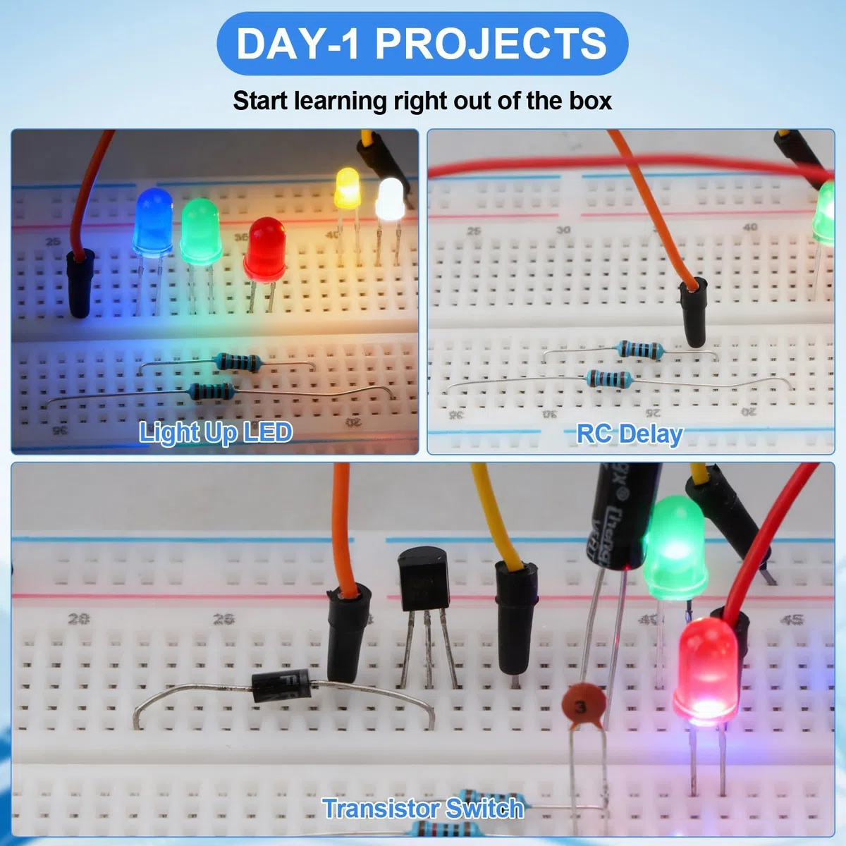 1530 Piezas Kit de Componentes Electrónicos con Resistencia de película metálica,Condensador,Diodo,Diode LED,Transistore,Cables Dupont,Cable Jumper y Breadboard, para UNO R3