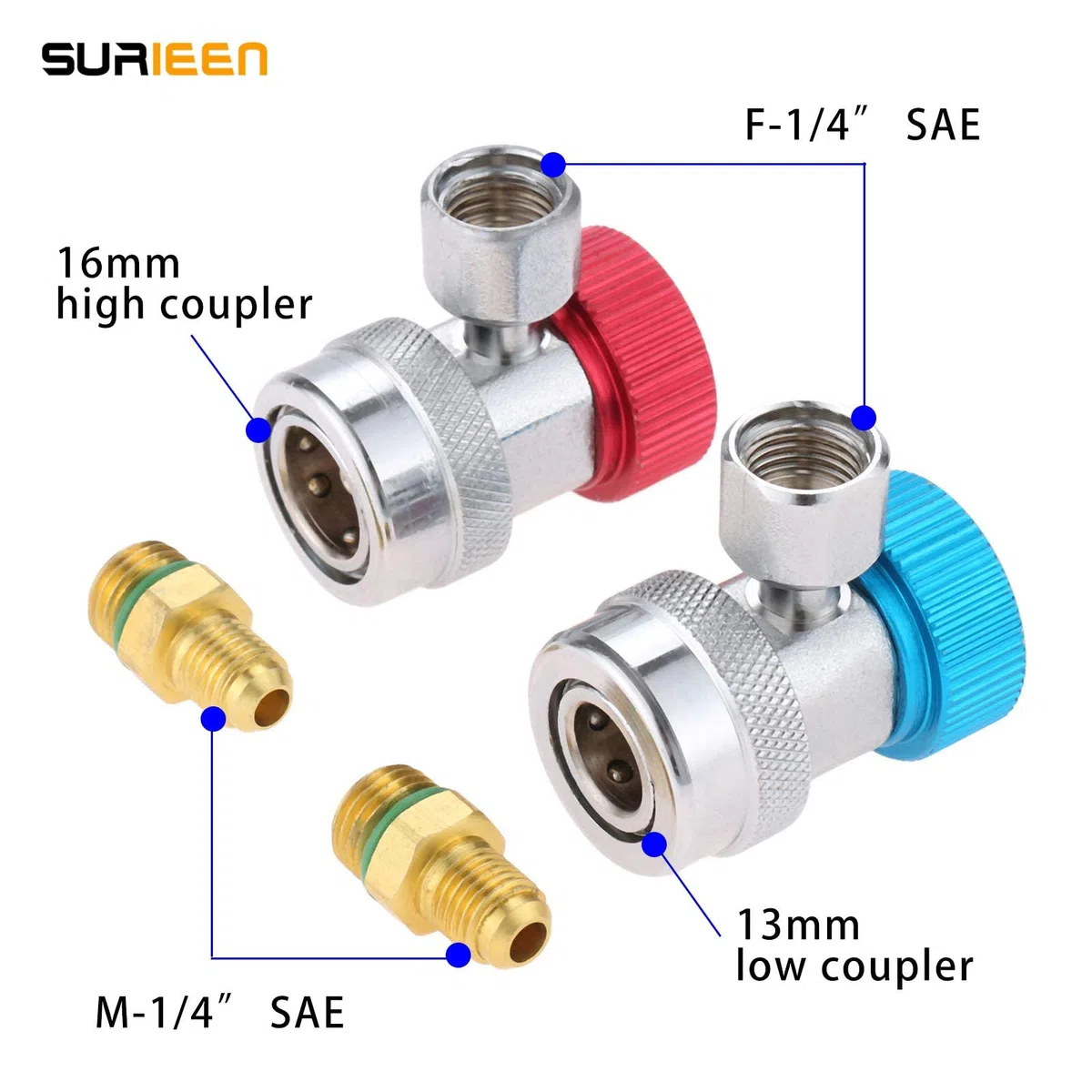 Ajustable R134A Acoplador Rápido Accesorios Alto-Bajo Conector, AC R134A Adaptador, 1/4 pulgadas SAE HVAC Accesorios, HVAC Freón Manómetro Manguera Conector Kit