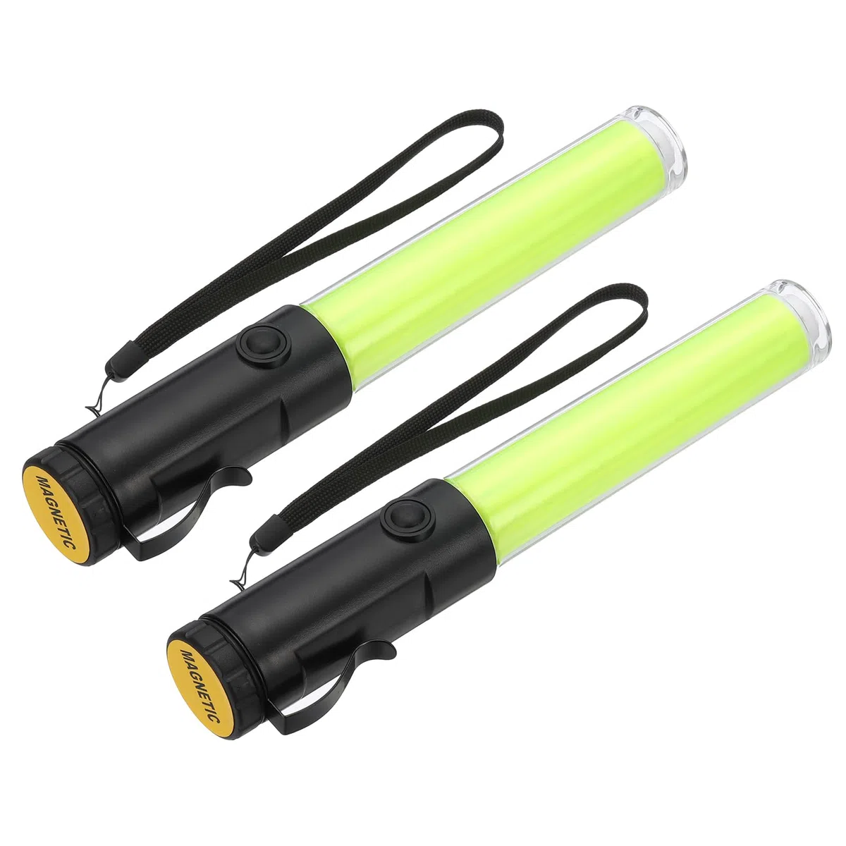 PATIKIL Pack de 2 Varillas de Señalización de Tráfico de 11 Pulgadas, Linterna LED de Control de Tráfico Aéreo con 3 Modos de Destello, Clip Lateral, Correa de Muñeca y Cordón, Amarillo