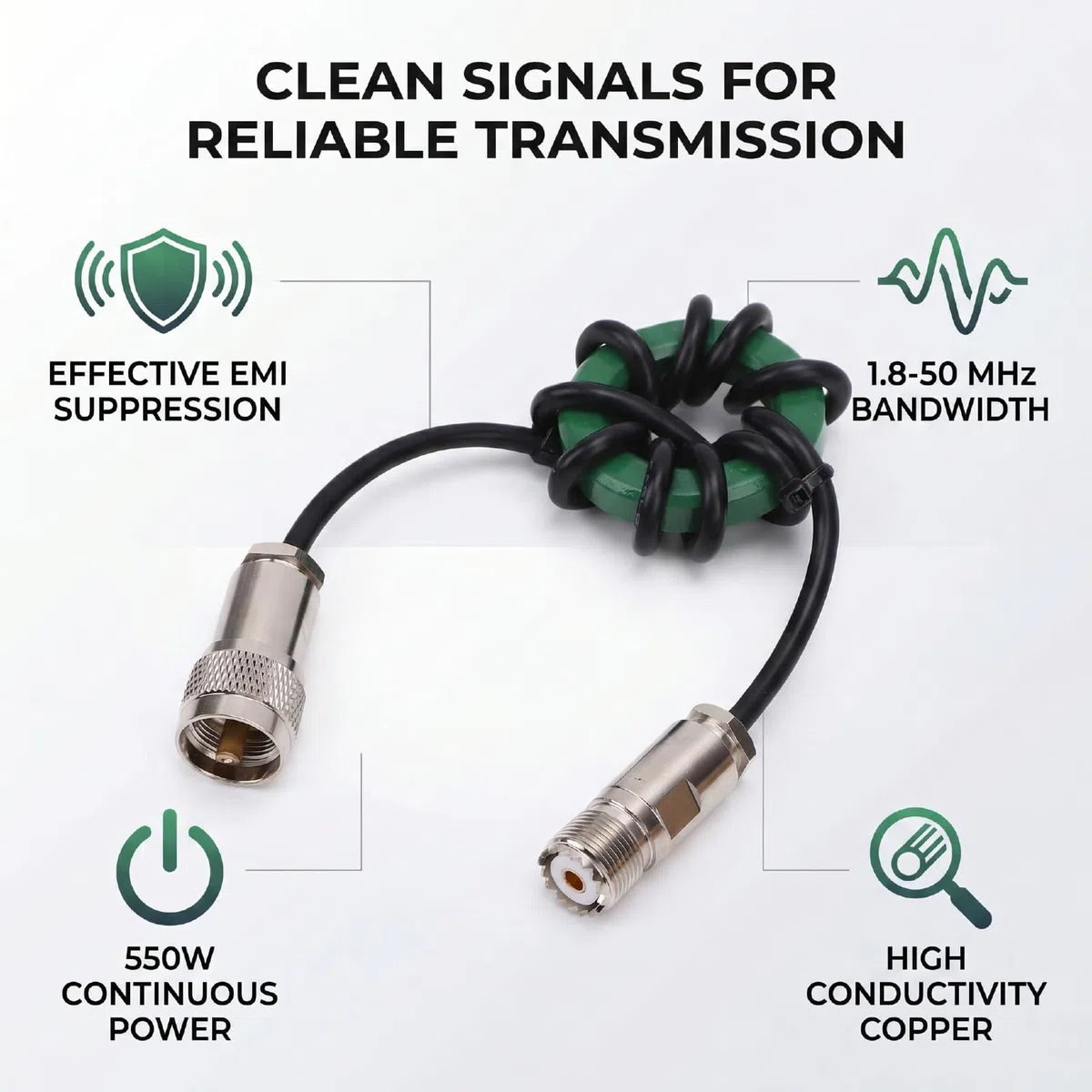 Eujgoov Choque de Onda Corta HF 1,8 a 50 MHz Balun Anti Interferencias Alta Potencia FT8 Núcleo de Ferrita de Zinc Dedicado Choque de Modo Común de 50 Mm para Radioaficionado