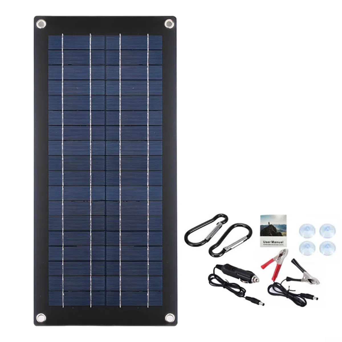 Cargador solar monocristalino de 60 W 18 V, salida de 12 a 18 V CC con puertos USB duales, para mantenimiento de coche/caravana/barco, incluye clips de cocodrilo y ventosas, construcción de