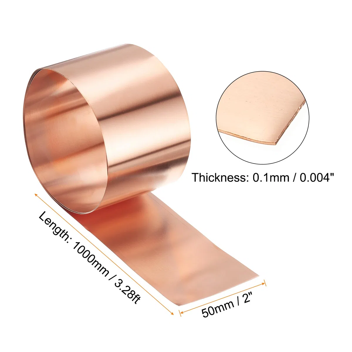 QUARKZMAN 2 piezas de rollo de lámina de cobre de 0,1 mm de espesor, lámina de cobre puro al 99,95% a prueba de agua para construcción de electrónica DIY (2" de ancho x 3,28 pies)